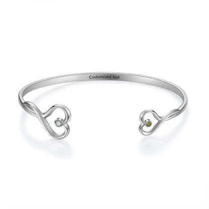 Bracelet en acier inoxydable Personnalisé avec 2 Pierres de Naissance et Texte Bracelet pour Femme | Jessemade