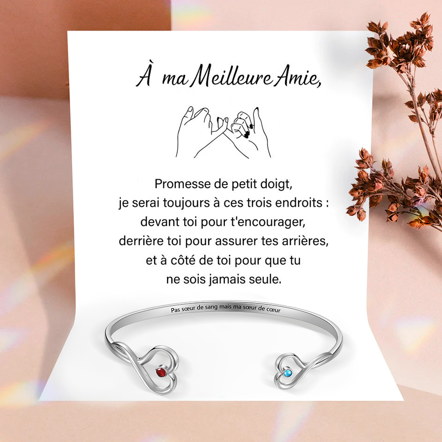 À Ma Meilleure Amie - Bracelet en acier inoxydable Personnalisé avec 2 Pierres de Naissance et Texte Bracelet avec Carte Je t'aime | Jessemade