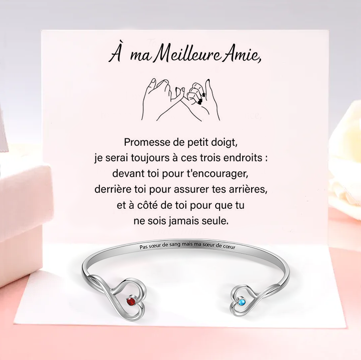 À Ma Fille - Bracelet en acier inoxydable Personnalisé avec 2 Pierres de Naissance et Texte Bracelet avec Carte Je t'aime | Jessemade