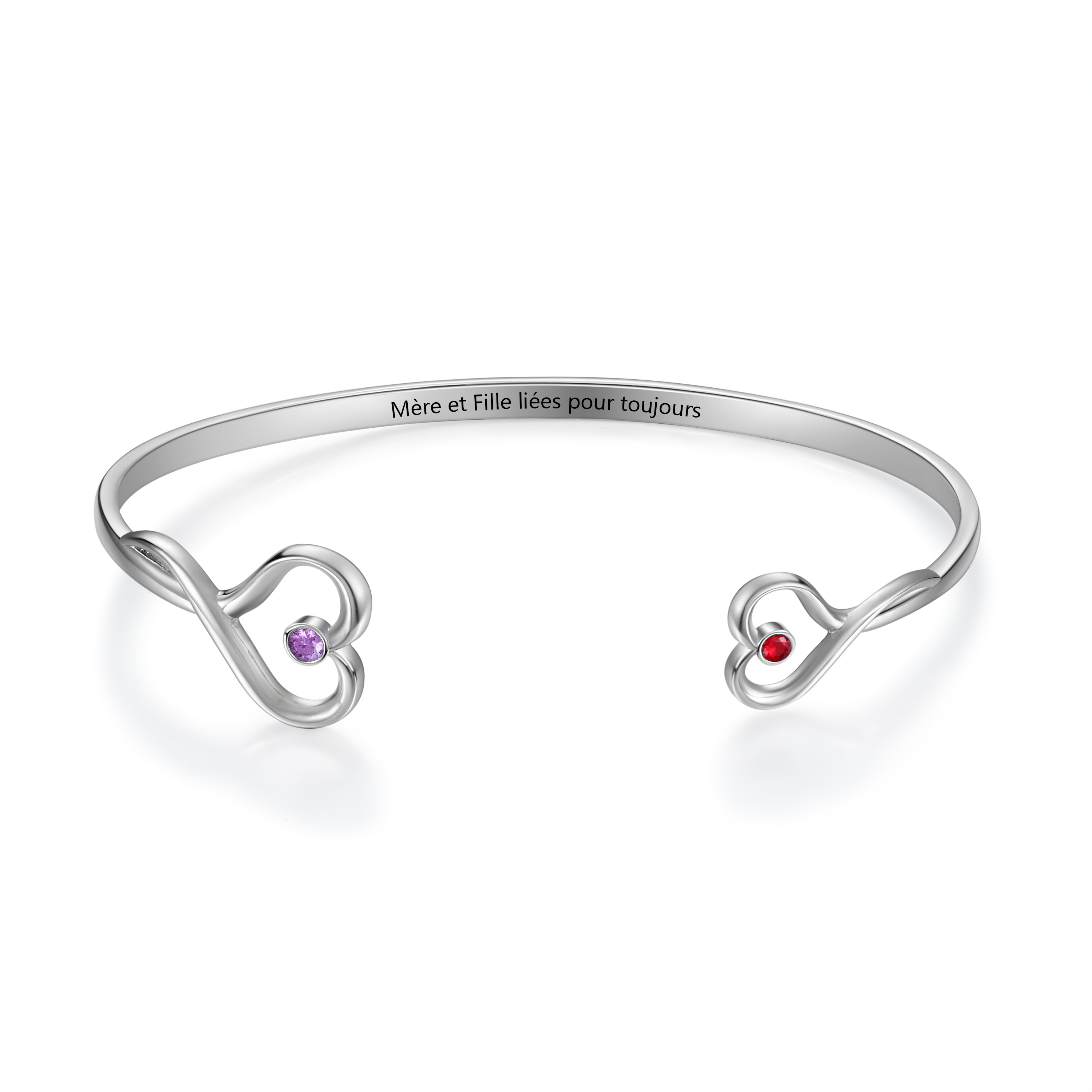 Bracelet personnalisé en acier inoxydable avec pierres de naissance – Cadeau mère-fille | Jessemade