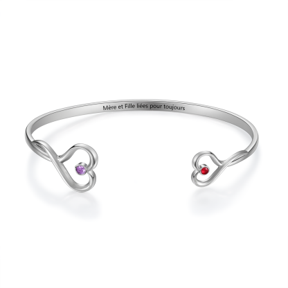 Bracelet personnalisé en acier inoxydable avec pierres de naissance – Cadeau mère-fille | Jessemade