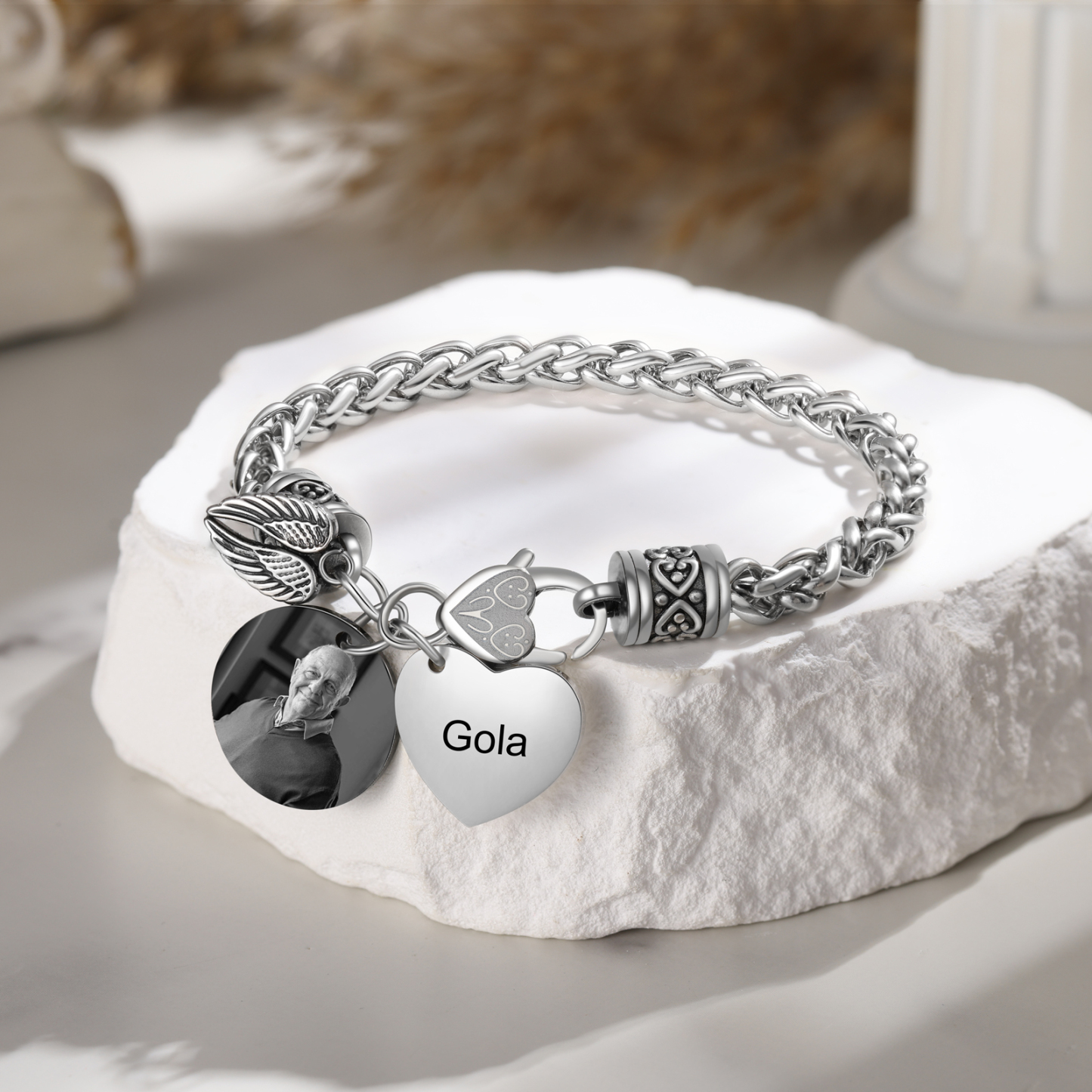 Bracelet Coeur et Ailes commémoratif 1 Prénom Personnalisé avec photo Bracelet Personnalisé | Jessemade