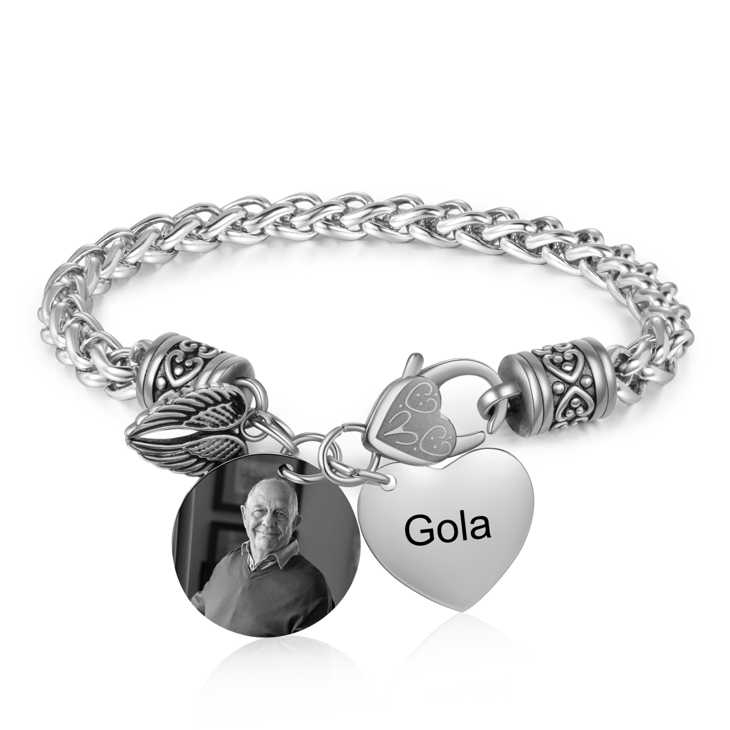 Bracelet Coeur et Ailes commémoratif 1 Prénom Personnalisé avec photo Bracelet Personnalisé | Jessemade
