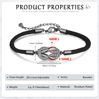 Bracelet Infini Personnalisé avec 2 Prénoms Bracelet Personnalisable Avec Cordon Noir Réglable | Jessemade