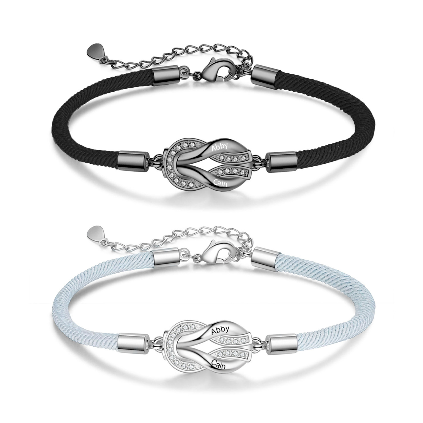 Bracelet Infini Personnalisé avec 2 Prénoms Bracelet Personnalisable Avec Cordon Noir Réglable | Jessemade
