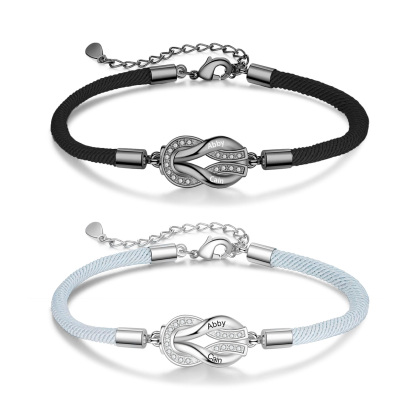 Bracelet Infini Personnalisé avec 2 Prénoms Bracelet Personnalisable Avec Cordon Noir Réglable | Jessemade