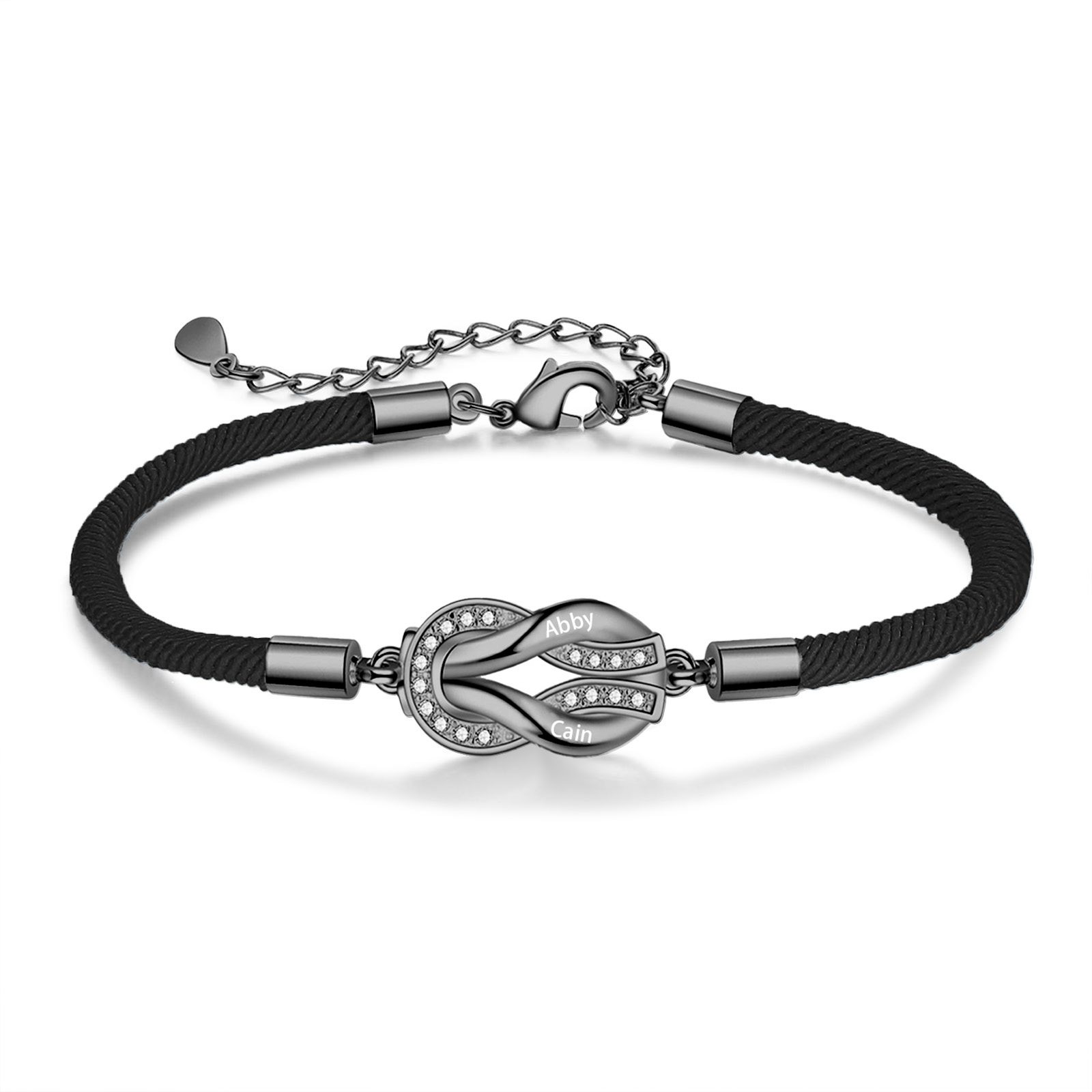 Bracelet Infini Personnalisé avec 2 Prénoms – Cordon Noir Réglable Cadeau Romantique ou Familial | Jessemade