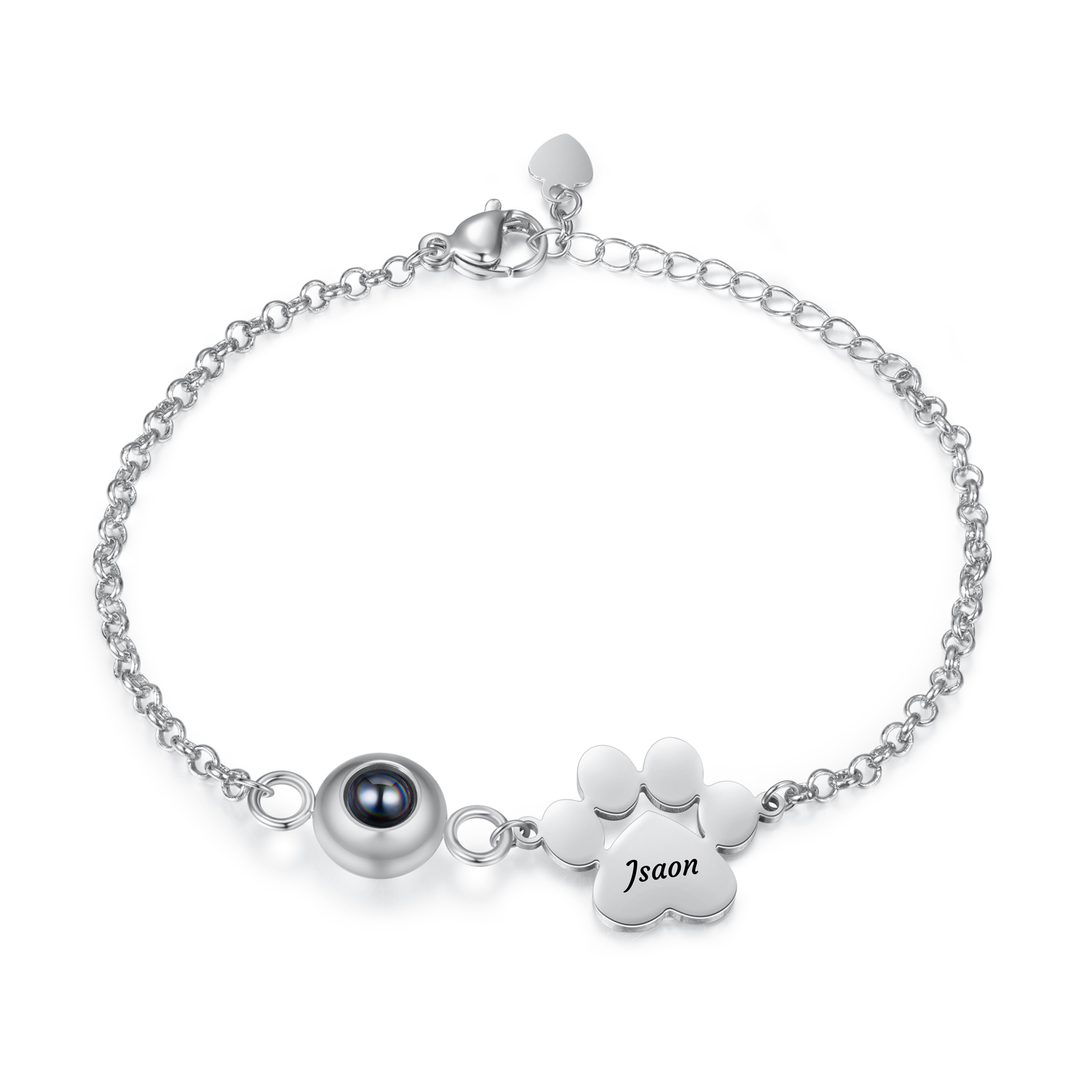 Bracelet Projection Photo Personnalisée avec 1 Prénom Pendentif Patte de Chat Bracelet pour Femme | Jessemade