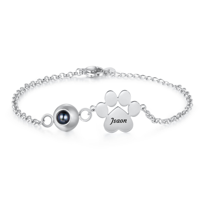 Bracelet Projection Photo Personnalisée avec 1 Prénom Pendentif Patte de Chat Bracelet pour Femme | Jessemade