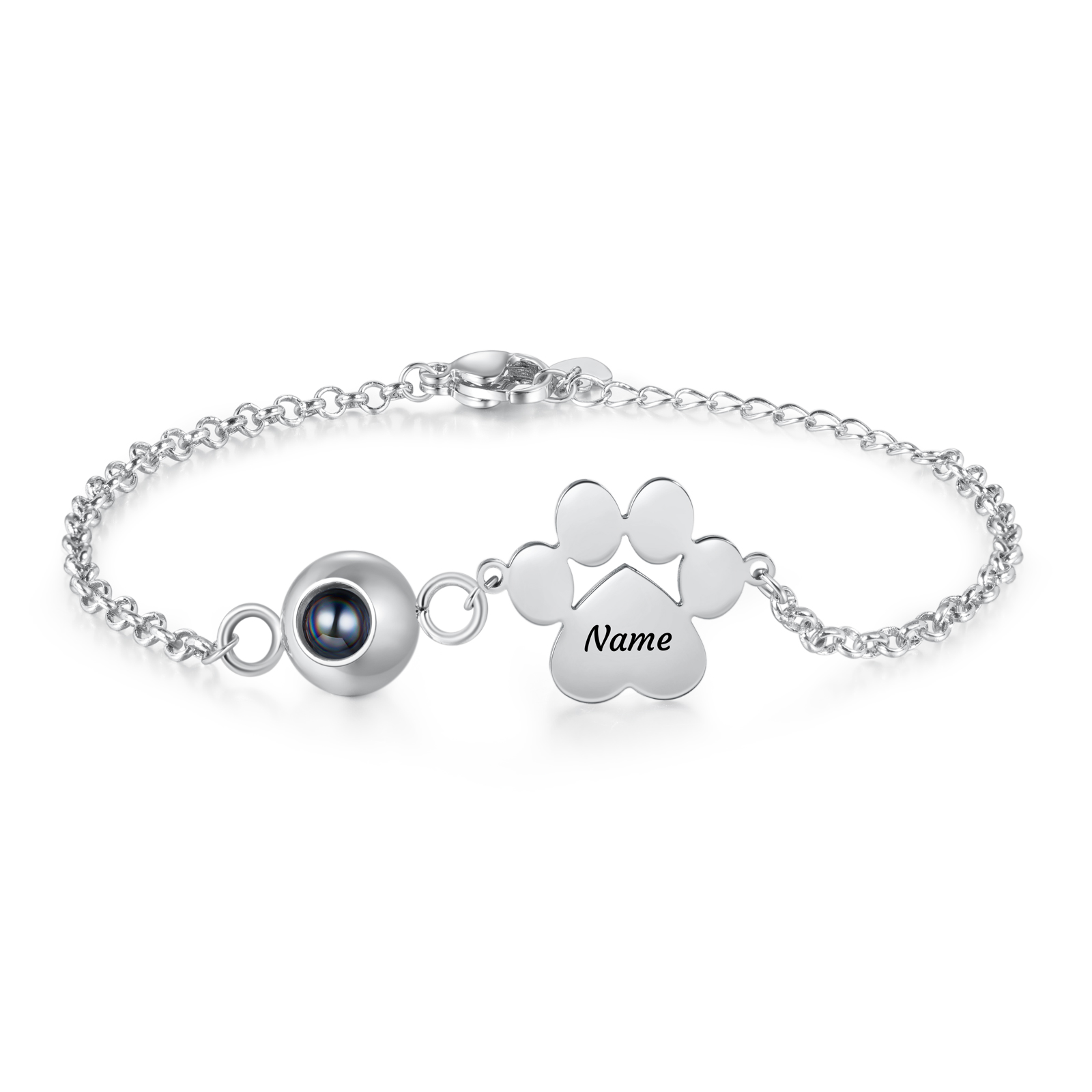 Bracelet Projection Photo Personnalisée avec 1 Prénom Pendentif Patte de Chat Bracelet pour Femme | Jessemade