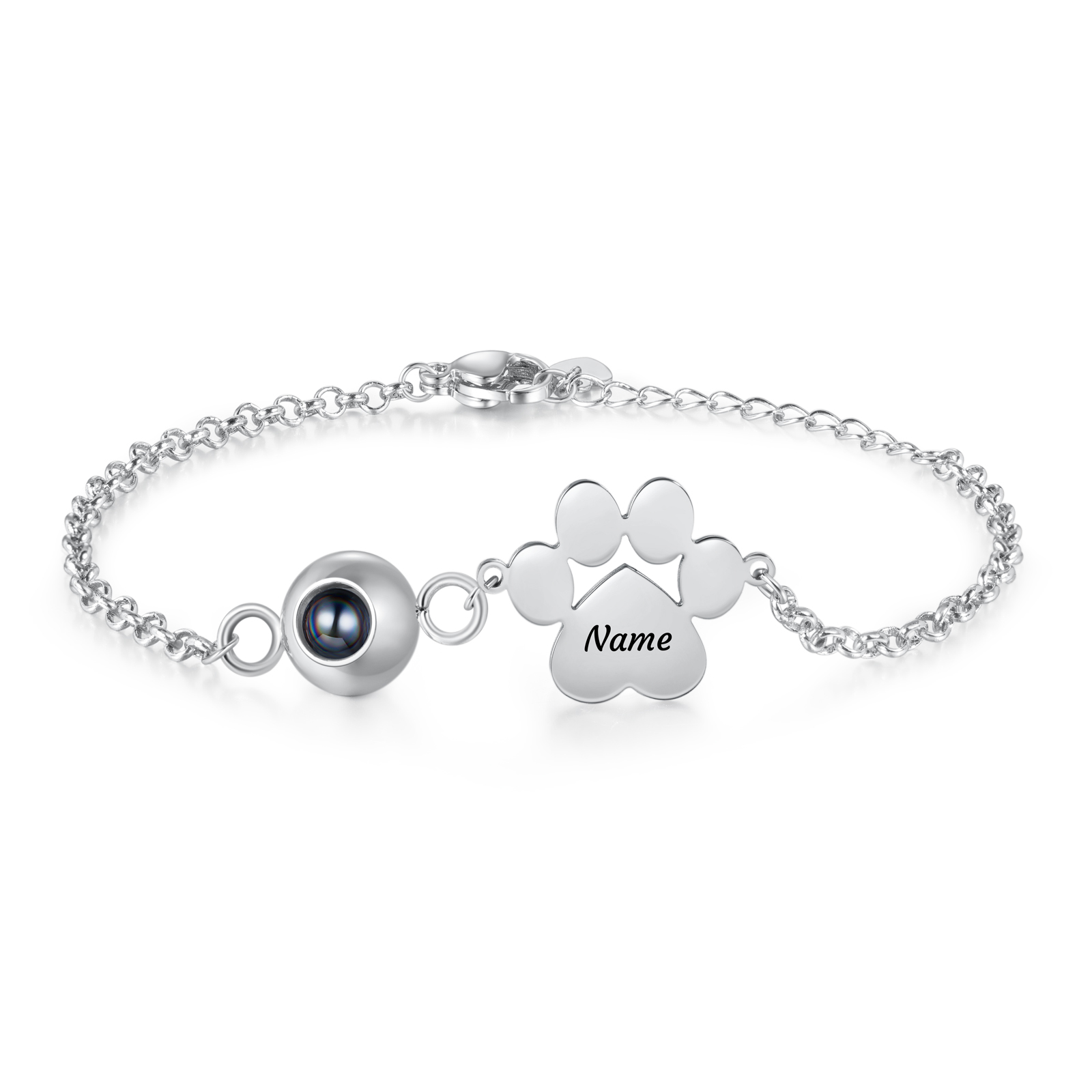 Bracelet Projection Photo Personnalisée avec 1 Prénom Pendentif Patte de Chat Bracelet pour Femme | Jessemade