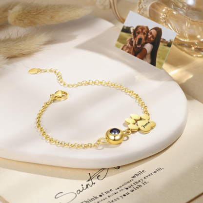 Bracelet Projection Photo Personnalisée avec 1 Prénom Pendentif Patte de Chat Bracelet pour Femme | Jessemade