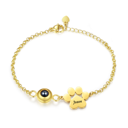 Bracelet Projection Photo Personnalisée avec 1 Prénom Pendentif Patte de Chat Bracelet pour Femme | Jessemade