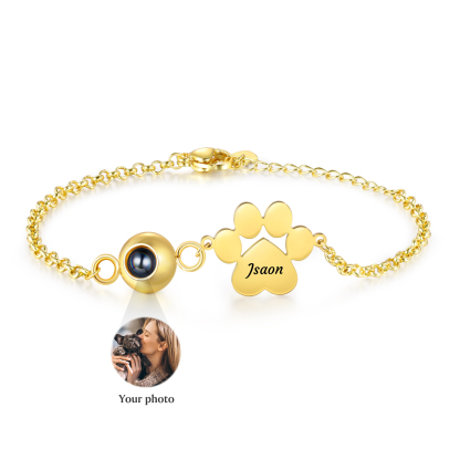 Bracelet Projection Photo Personnalisée avec 1 Prénom Pendentif Patte de Chat Bracelet pour Femme | Jessemade