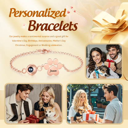 Bracelet Projection Photo Personnalisée avec 1 Prénom Pendentif Patte de Chat Bracelet pour Femme | Jessemade