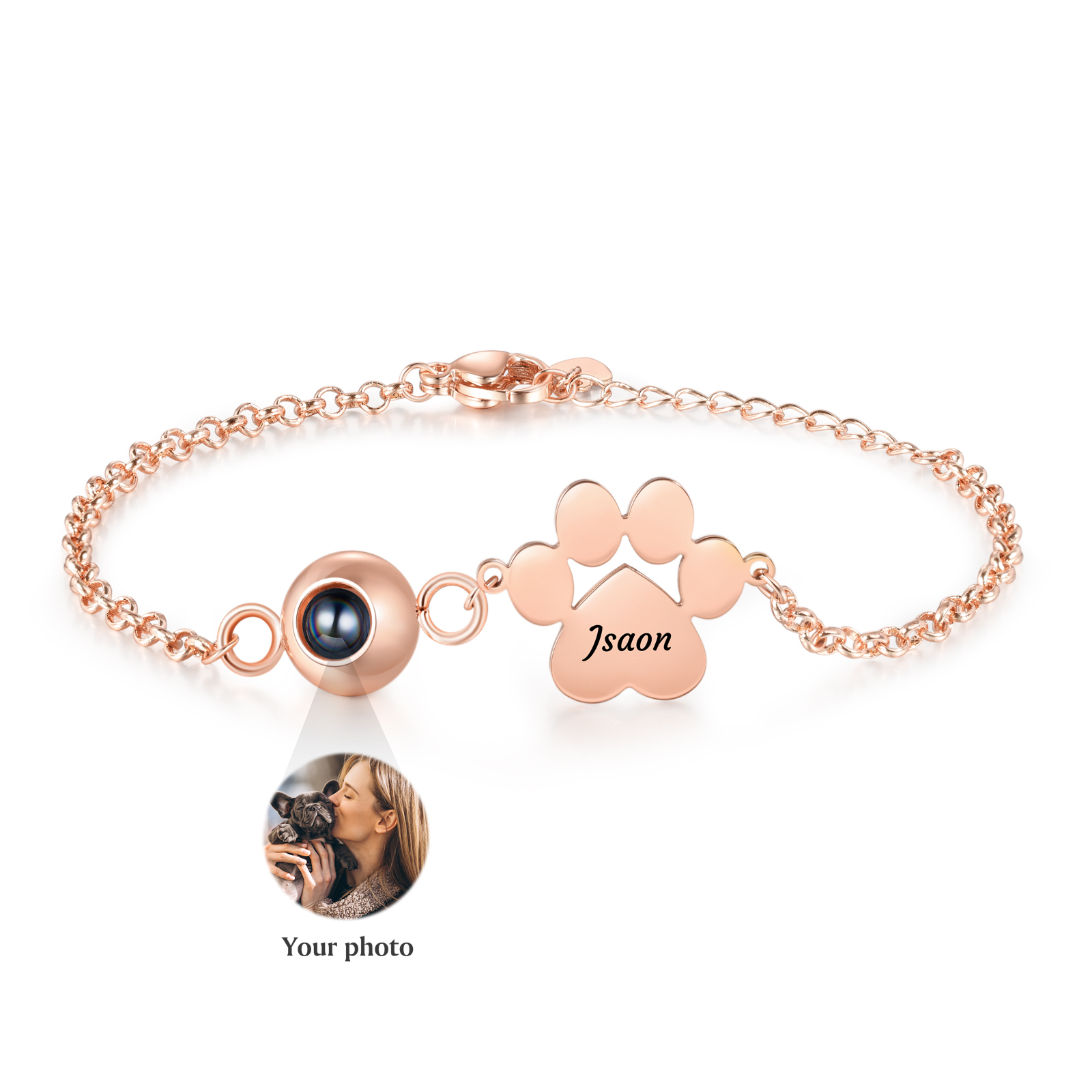 Bracelet Projection Photo Personnalisée avec 1 Prénom Pendentif Patte de Chat Bracelet pour Femme | Jessemade