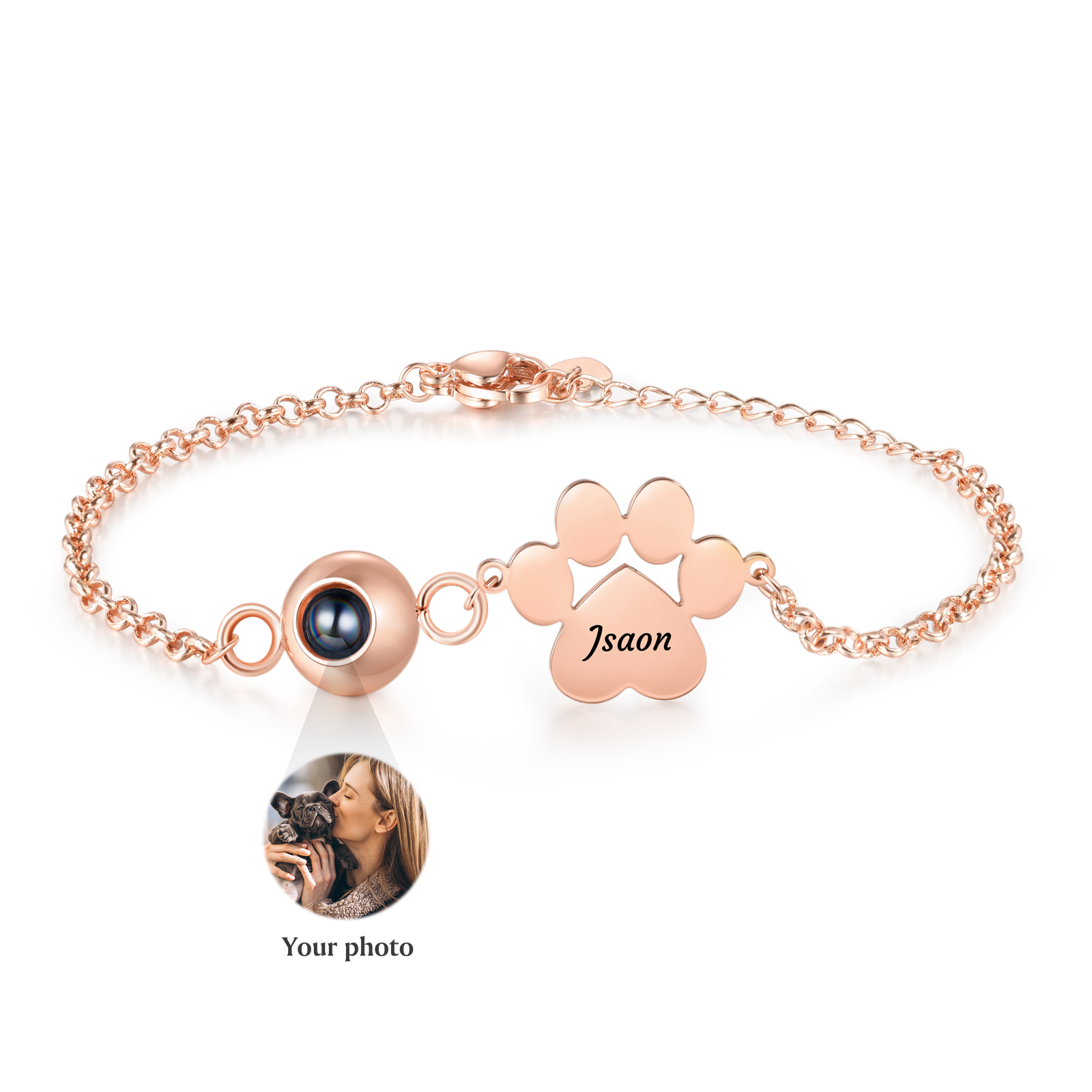 Bracelet Projection Photo Personnalisée avec 1 Prénom Pendentif Patte de Chat Bracelet pour Femme | Jessemade