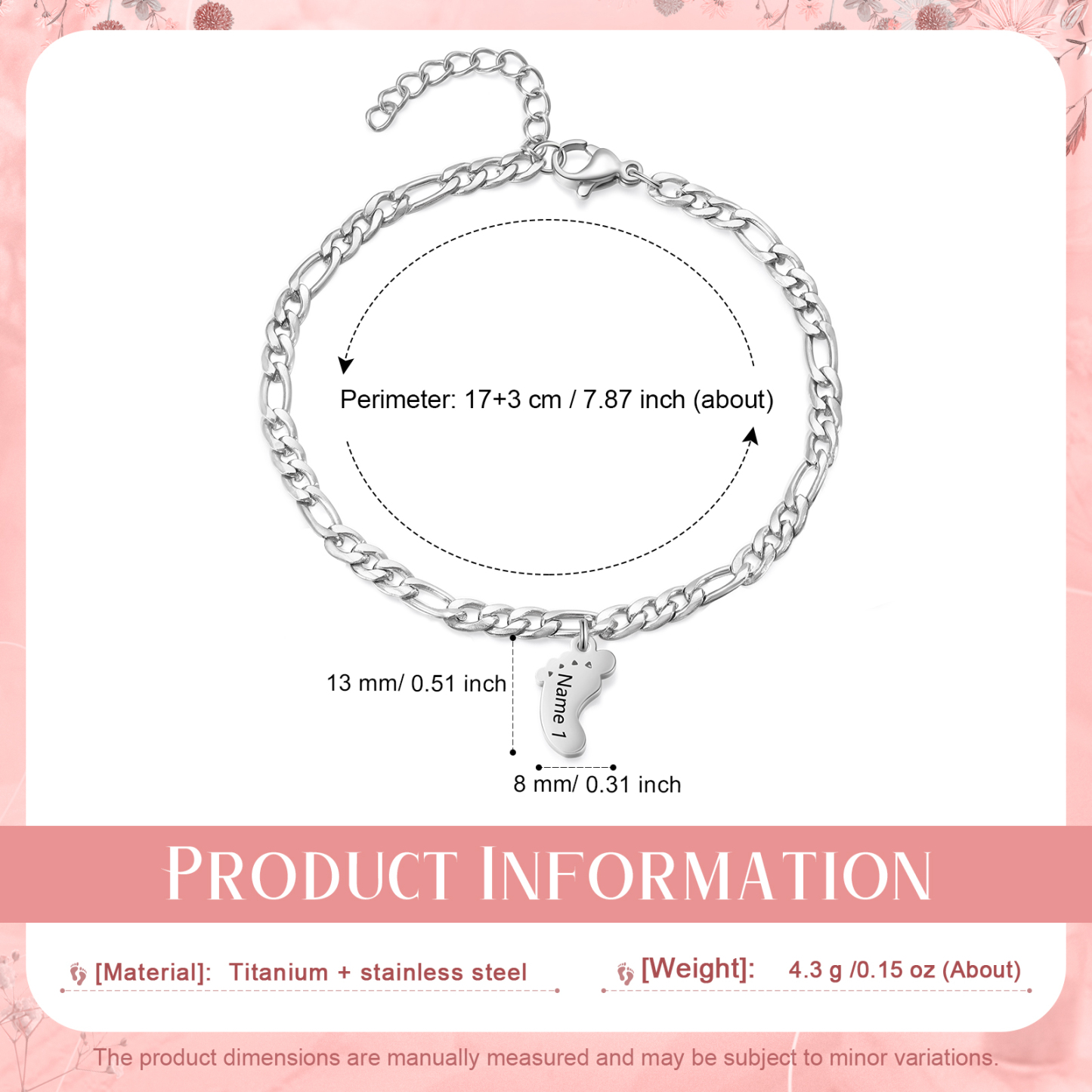 Bracelet Personnalisé avec 1 Prénom Bracelet en acier inoxydable avec pendentif | Jessemade