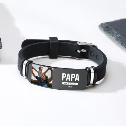 À Papa - Bracelet Homme Photo Personnalisée avec 1 Prénom et Texte Bracelet Personnalisé Cadeau pour Papa/Papi | Jessemade