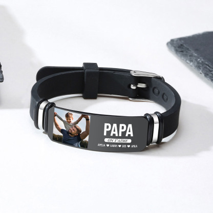 À Papa - Bracelet Homme Photo Personnalisée avec 4 Prénoms et Texte Bracelet Personnalisé Cadeau pour Papa/Papi | Jessemade