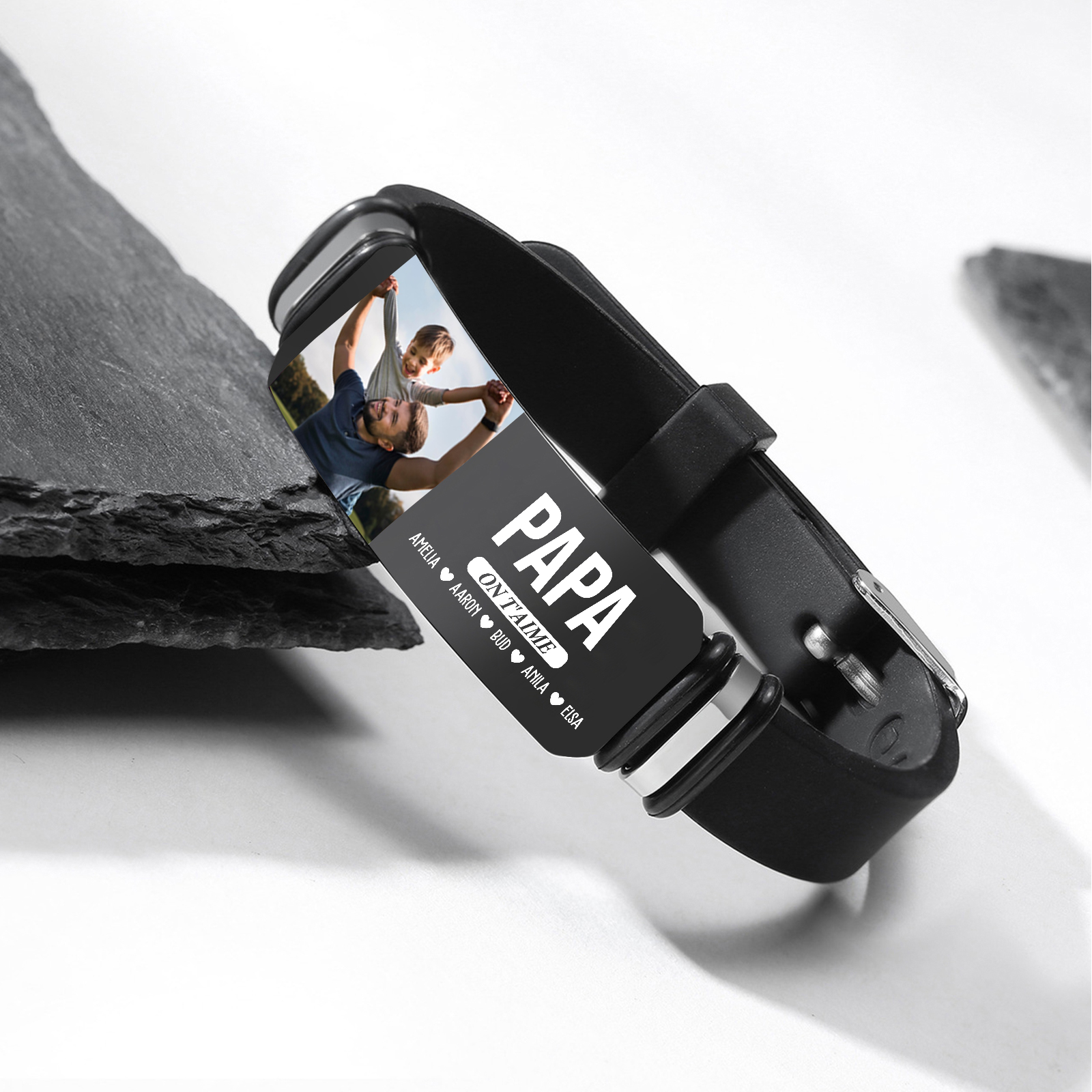 À Papa - Bracelet Homme Photo Personnalisée avec 5 Prénoms et Texte Bracelet Personnalisé Cadeau pour Papa/Papi | Jessemade