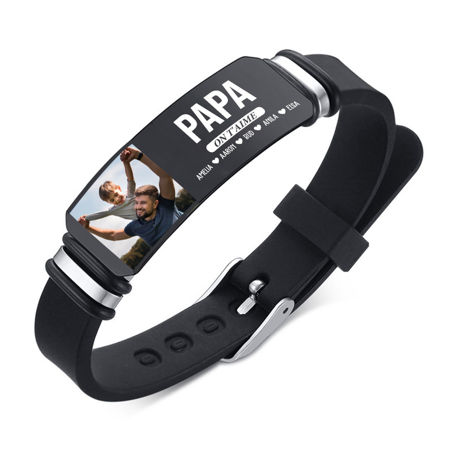 À Papa - Bracelet Homme Photo Personnalisée avec 5 Prénoms et Texte Bracelet Personnalisé Cadeau pour Papa/Papi | Jessemade