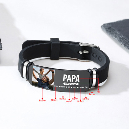 À Papa - Bracelet Homme Photo Personnalisée avec 6 Prénoms et Texte Bracelet Personnalisé Cadeau pour Papa/Papi | Jessemade