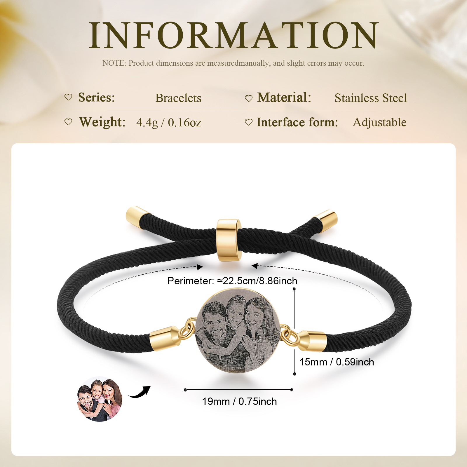 Bracelet Photo Personnalisée Blanc rose et noir Bracelet Projection | Jessemade