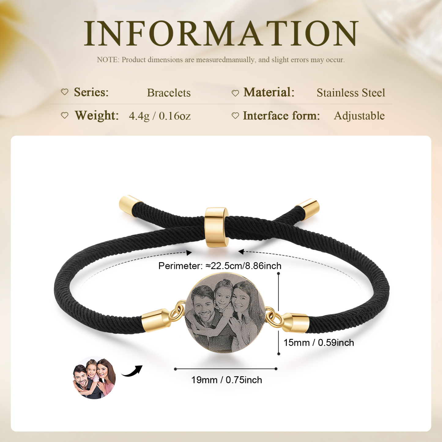 Bracelet Photo Personnalisée Blanc rose et noir Bracelet Projection | Jessemade