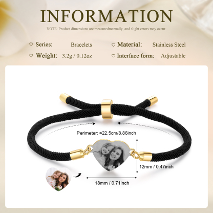 Bracelet Photo Personnalisée Avec Médaillon Coeur Blanc Rose et Noir Bracelet Personnalisable | Jessemade