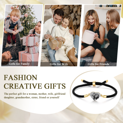 Bracelet Photo Personnalisée Avec Médaillon Coeur Blanc Rose et Noir Bracelet Personnalisable | Jessemade