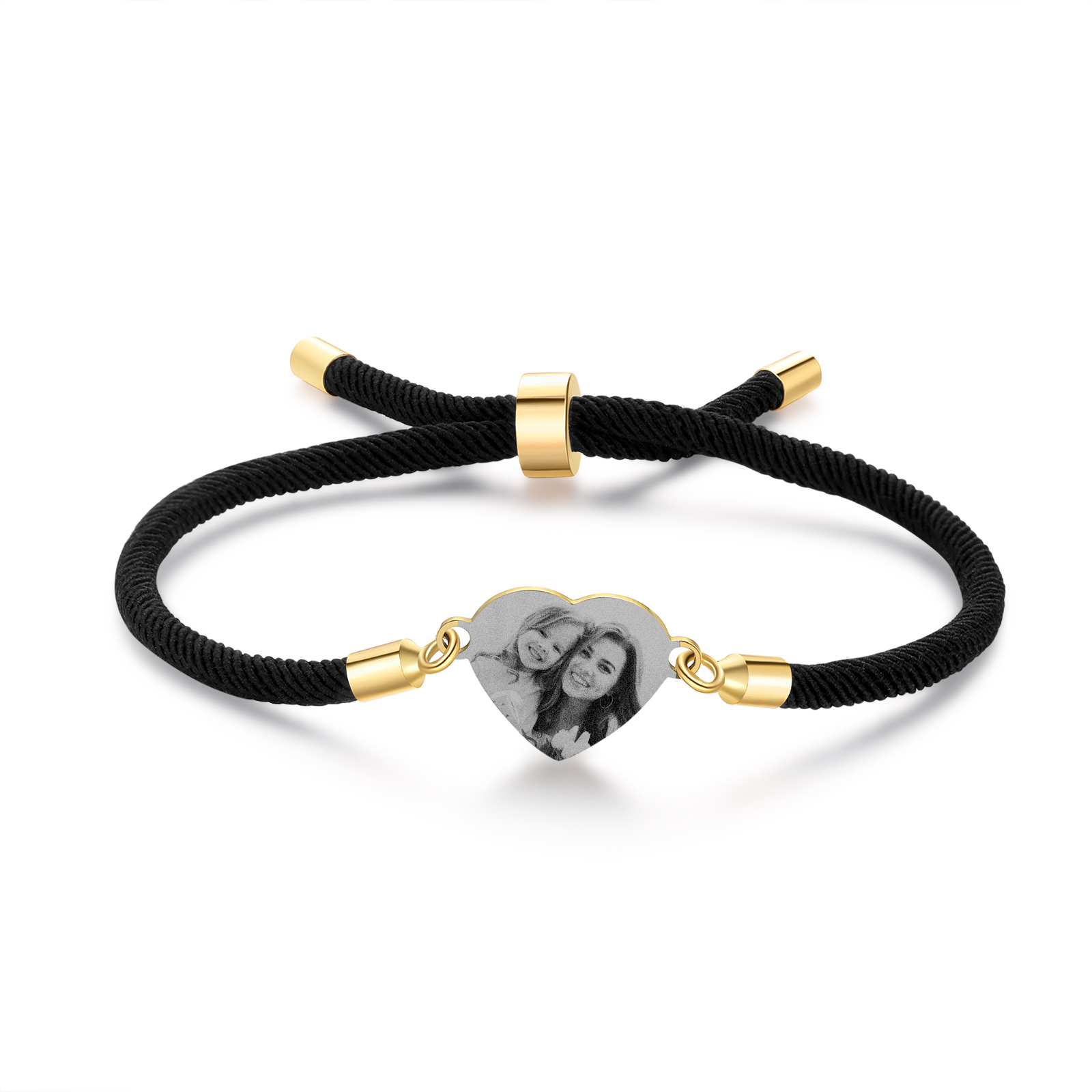 Bracelet Photo Personnalisée Avec Médaillon Coeur Blanc Rose et Noir Bracelet Personnalisable | Jessemade