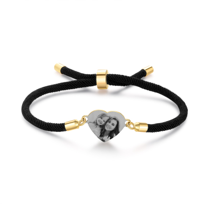 Bracelet Photo Personnalisée Avec Médaillon Coeur Blanc Rose et Noir Bracelet Personnalisable | Jessemade