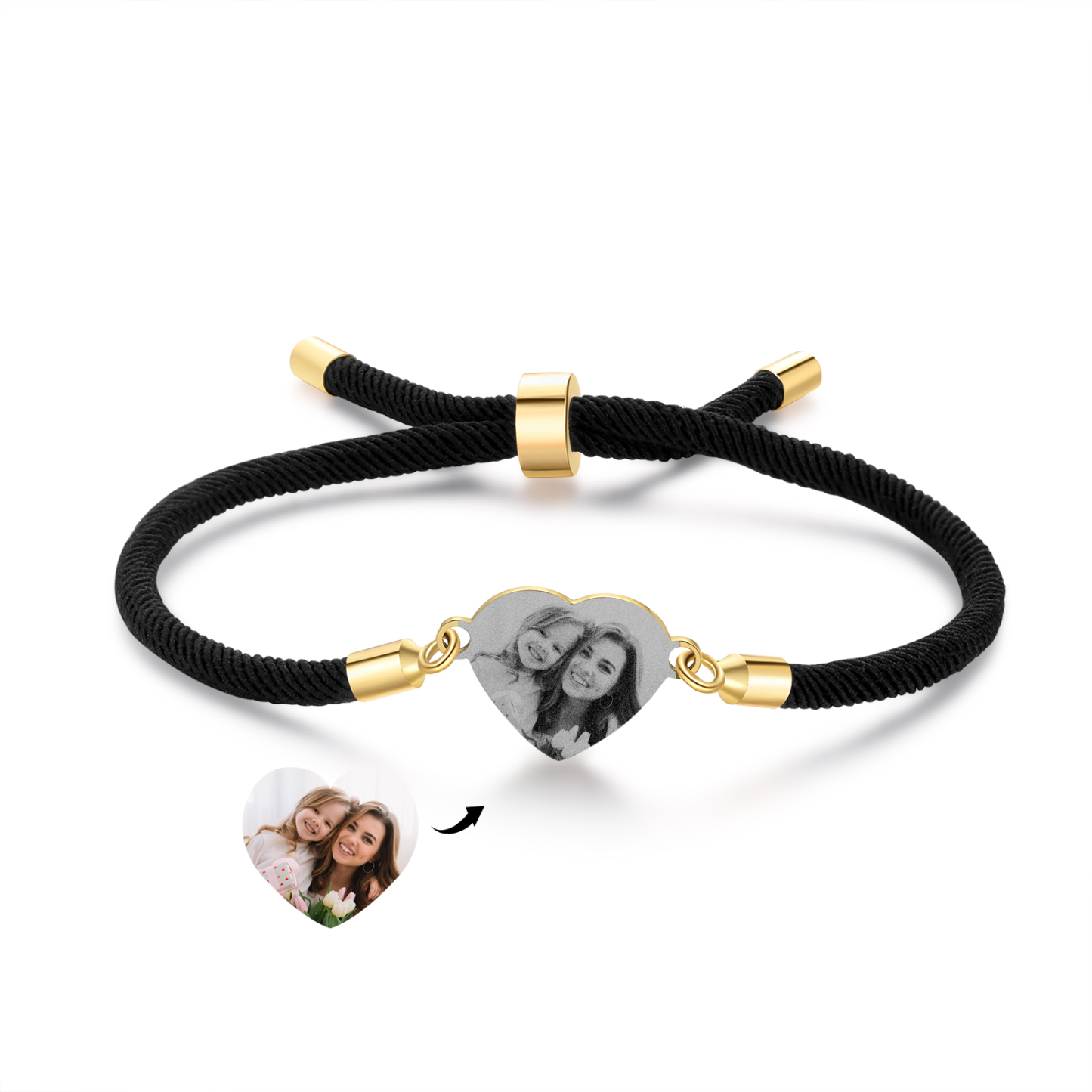 Bracelet Photo Personnalisée Avec Médaillon Coeur Blanc Rose et Noir Bracelet Personnalisable | Jessemade