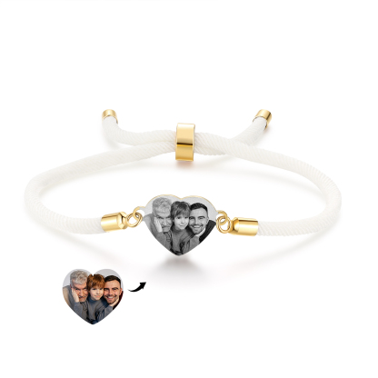 Bracelet Photo Personnalisée Avec Médaillon Coeur Blanc Rose et Noir Bracelet Personnalisable | Jessemade