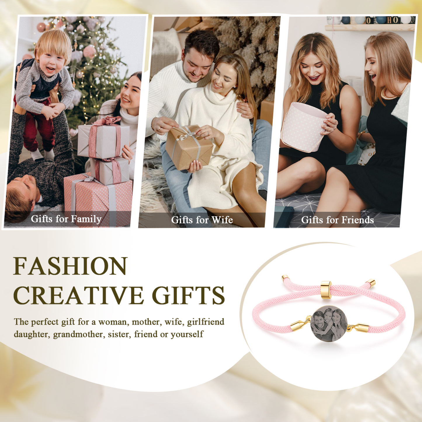 Bracelet Photo Personnalisée Blanc rose et noir Bracelet Projection | Jessemade