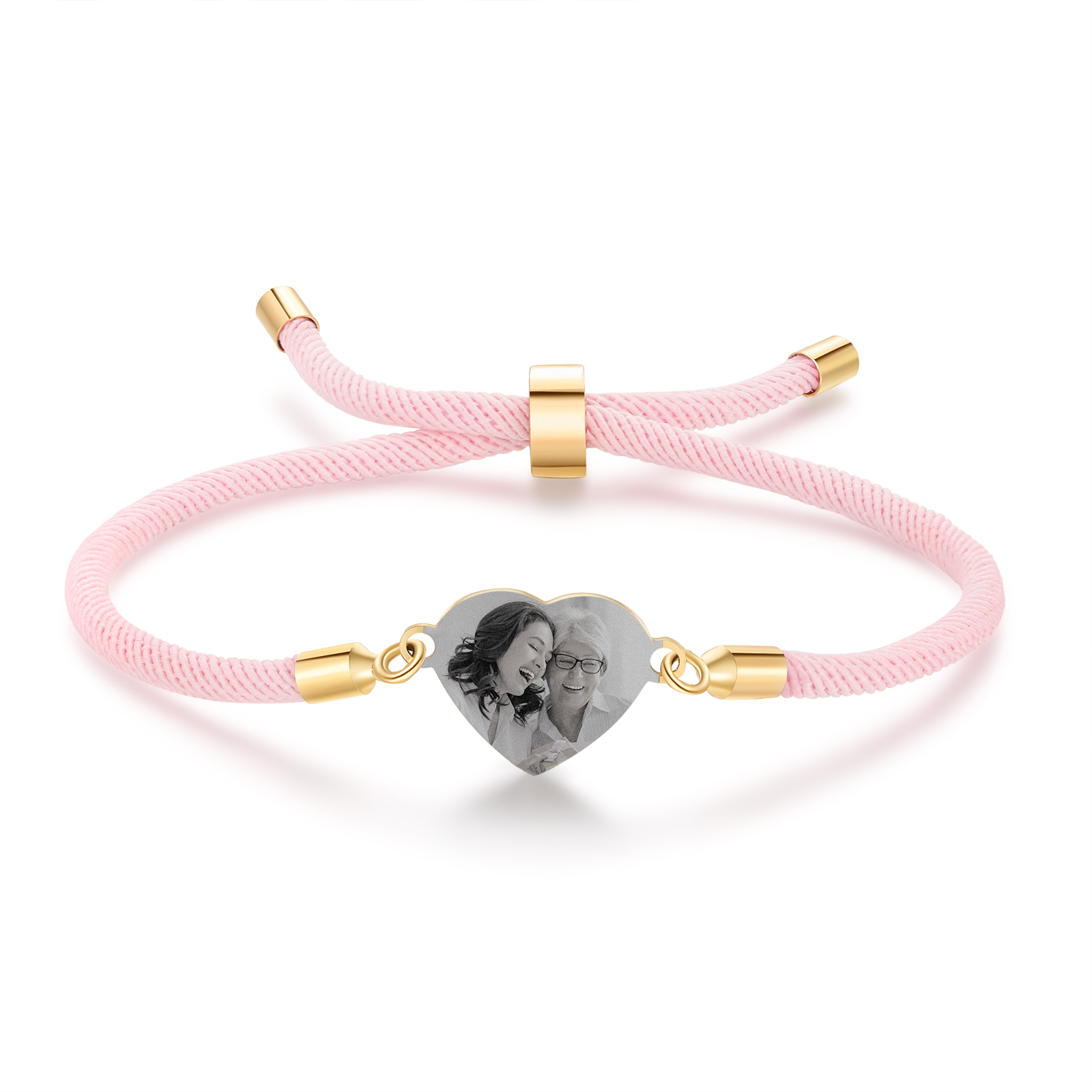 Bracelet Photo Personnalisée Avec Médaillon Coeur Blanc Rose et Noir Bracelet Personnalisable | Jessemade