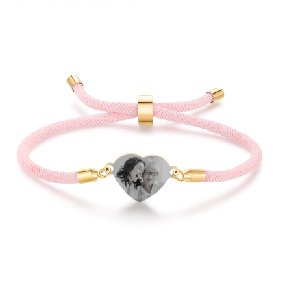 Bracelet Photo Personnalisée Avec Médaillon Coeur Blanc Rose et Noir Bracelet Personnalisable | Jessemade