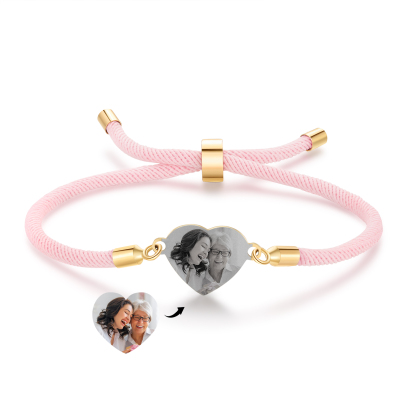 Bracelet Photo Personnalisée Avec Médaillon Coeur Blanc Rose et Noir Bracelet Personnalisable | Jessemade