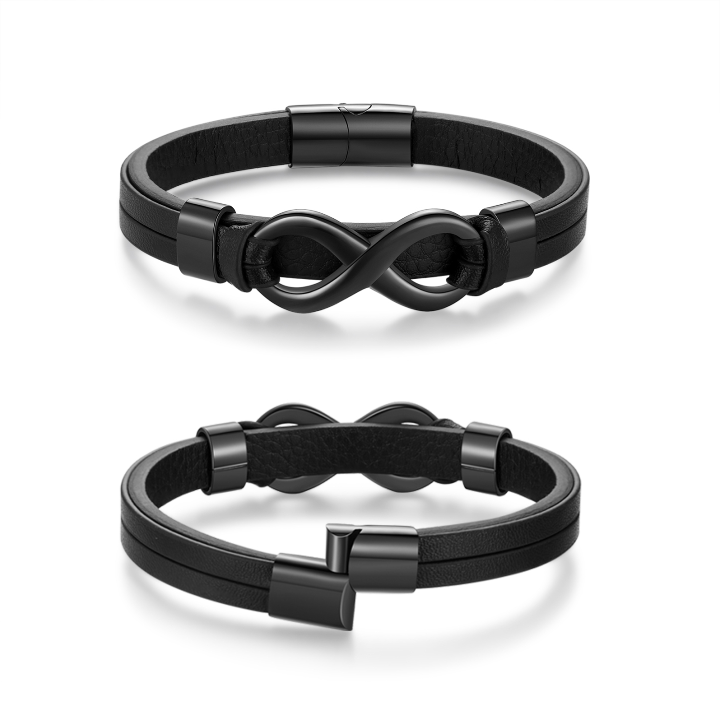 Bracelet Homme en cuir et acier inoxydable 2 Prénoms Personnalisés avec Texte Bracelet pour Homme｜Jessemade