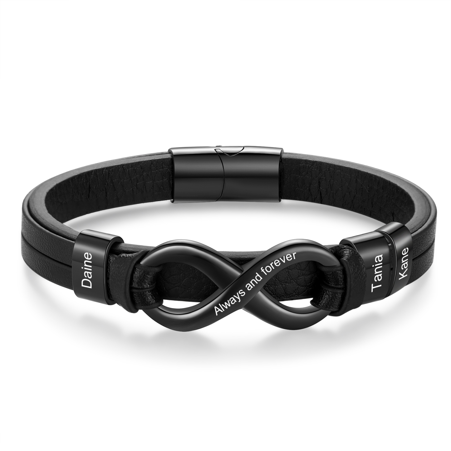 Bracelet homme personnalisé 3 prénoms cuir infini – Cadeau sentimental et élégant | Jessemade