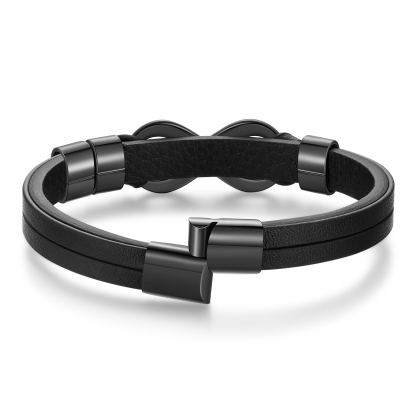 Bracelet Homme en cuir et acier inoxydable 3 Prénoms Personnalisés avec Texte Bracelet pour Homme｜Jessemade