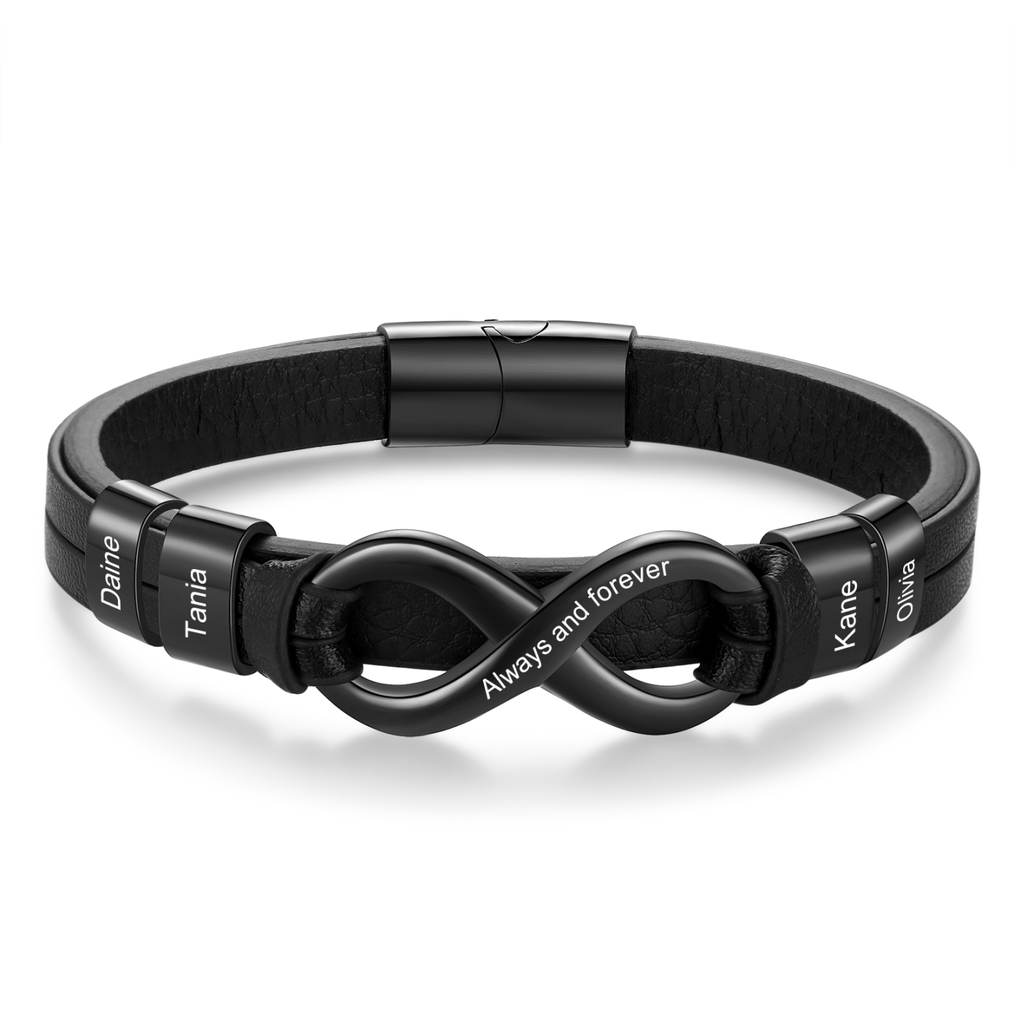 Bracelet homme 4 prénoms personnalisé cuir – Cadeau symbolique familial | Jessemade