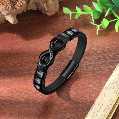 Bracelet Homme en cuir et acier inoxydable 5 Prénoms Personnalisés avec Texte Bracelet pour Homme｜Jessemade