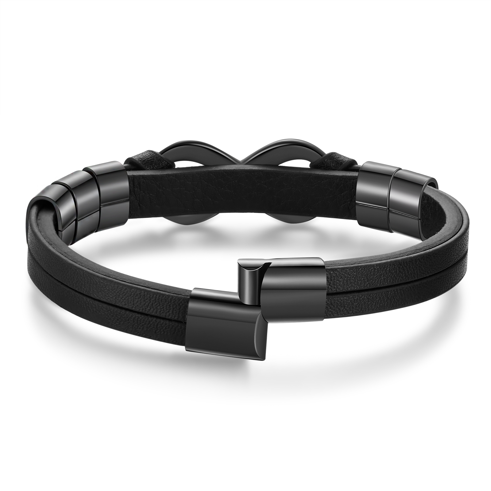 Bracelet Homme en cuir et acier inoxydable 5 Prénoms Personnalisés avec Texte Bracelet pour Homme｜Jessemade