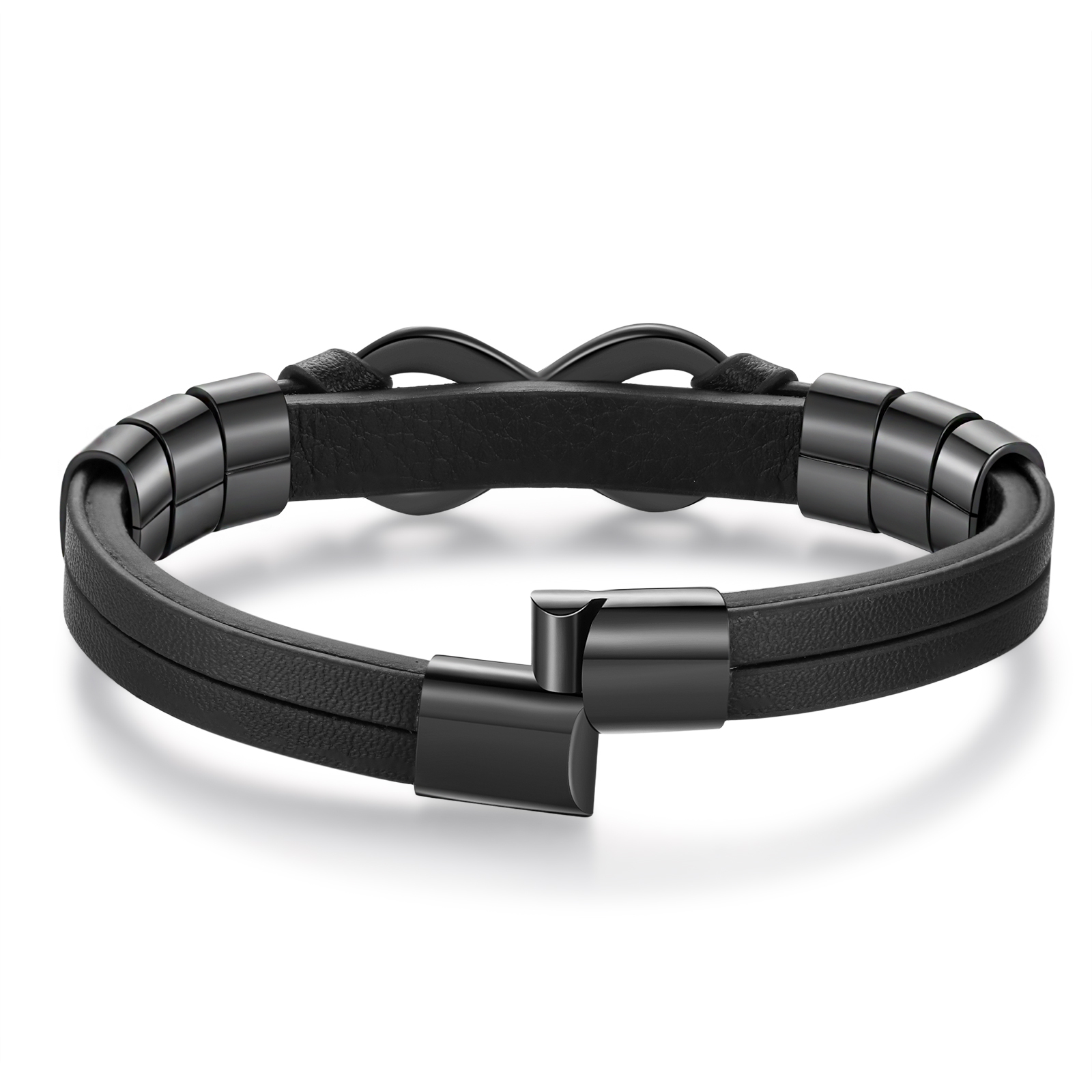 Bracelet Homme en cuir et acier inoxydable 6 Prénoms Personnalisés avec Texte Bracelet pour Homme|Jessemade