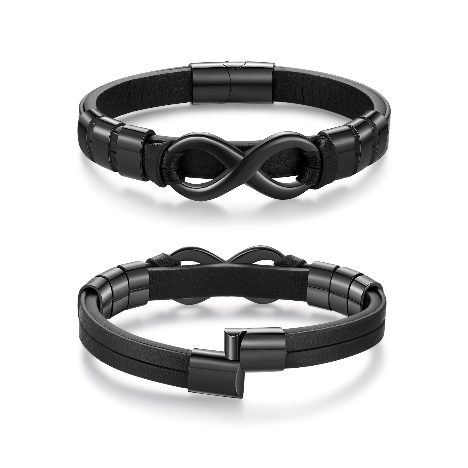 Bracelet Homme en cuir et acier inoxydable 6 Prénoms Personnalisés avec Texte Bracelet pour Homme|Jessemade