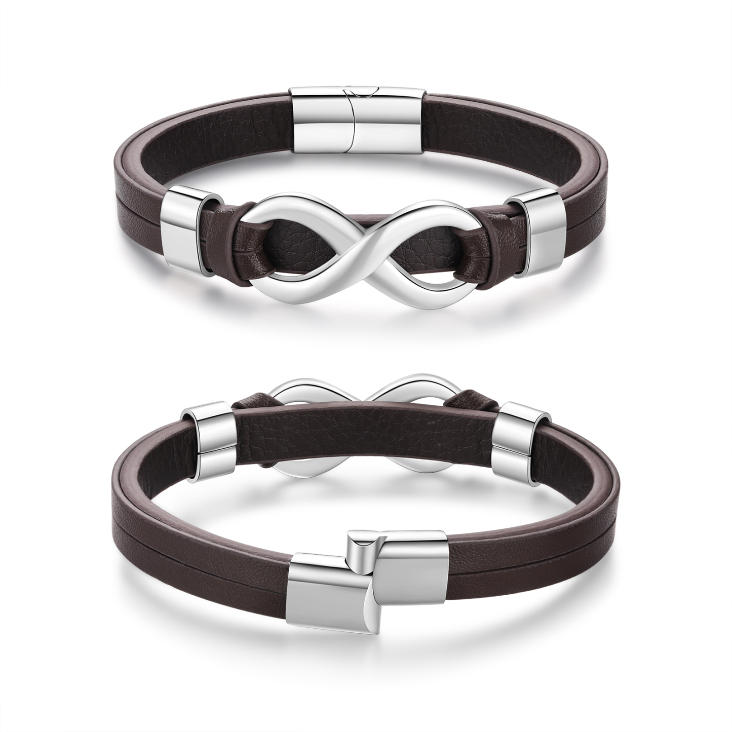 Bracelet Homme en cuir et acier inoxydable 2 Prénoms Personnalisés avec Texte Bracelet pour Homme｜Jessemade
