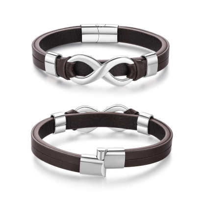 Bracelet Homme en cuir et acier inoxydable 2 Prénoms Personnalisés avec Texte Bracelet pour Homme｜Jessemade