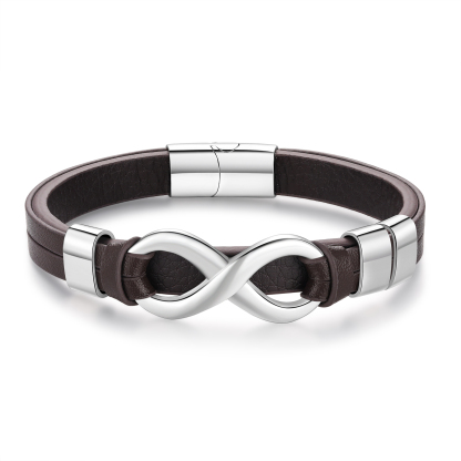 Bracelet Homme en cuir et acier inoxydable 3 Prénoms Personnalisés avec Texte Bracelet pour Homme｜Jessemade